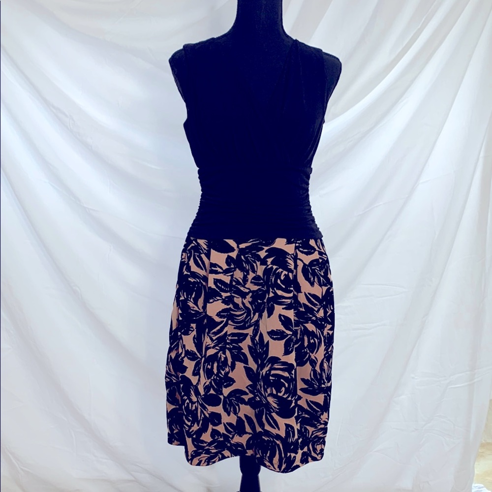 Elegant Black and Tan Floral Dress